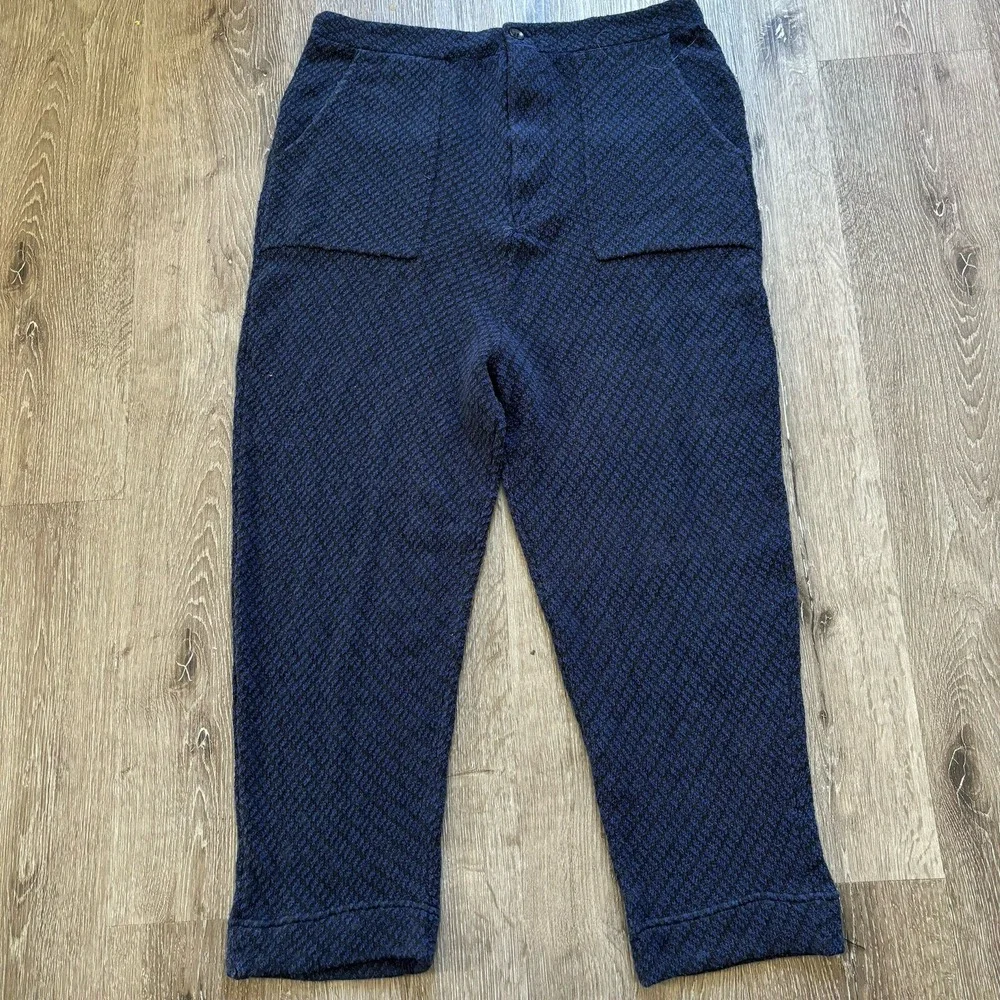 Free People Large The Cozy‎ Knit Ankle Pants Navy Blue & Black Soft
